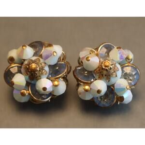 Vintage Alice Caviness Opalescent & Bezel Set Glass Earrings